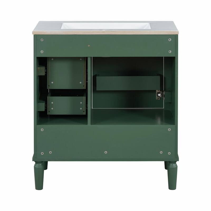 30" Bathroom Vanity with Ceramic Sink, Soft-Close Door, Built-in Shelf & Ample Storage