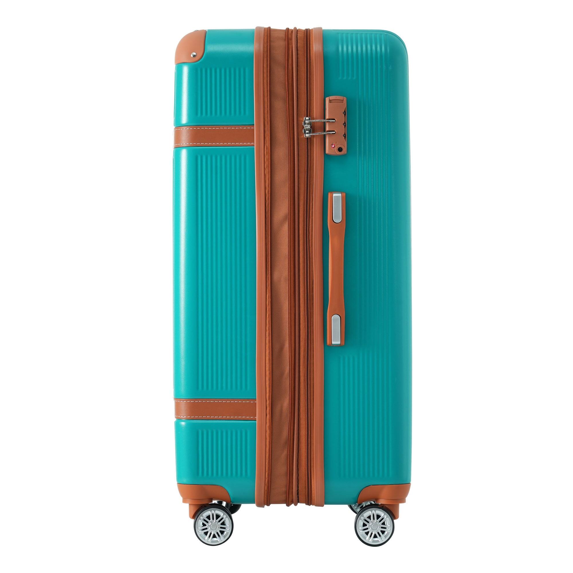 3 Pcs Lightweight Suitcase w/ Double Spinner&8 Wheels/ TSA Lock, Green