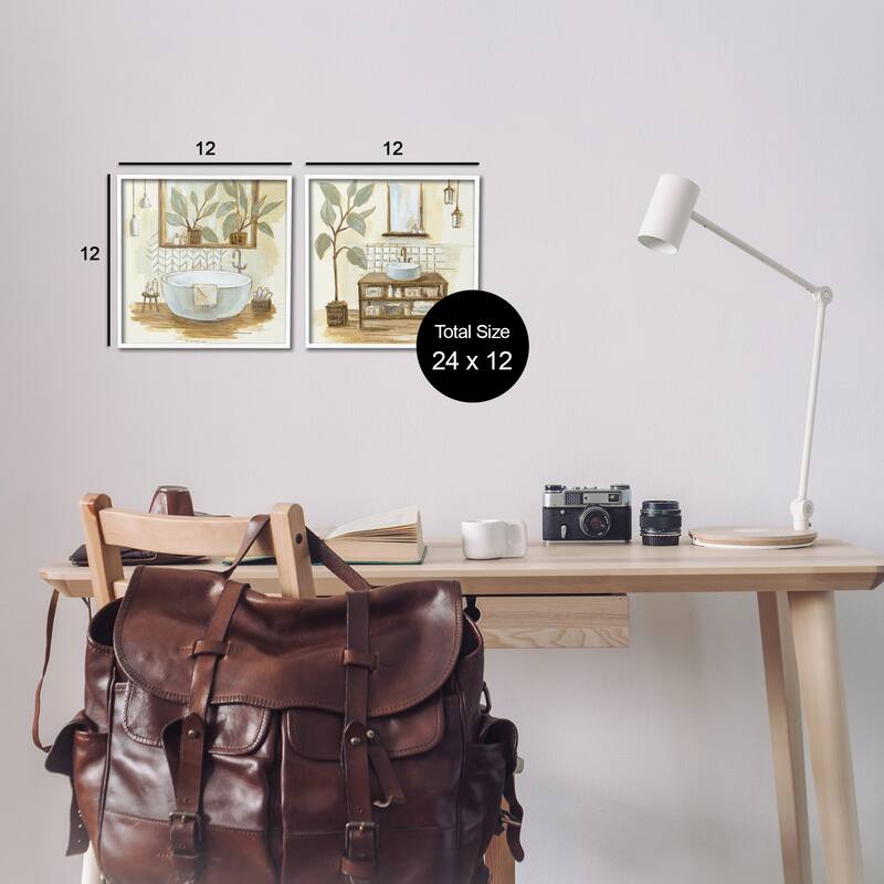 Stupell Sage Green Bathroom Interiors Traditional Plants, 2pc Multi Piece Framed Wall Art Set12 x 12