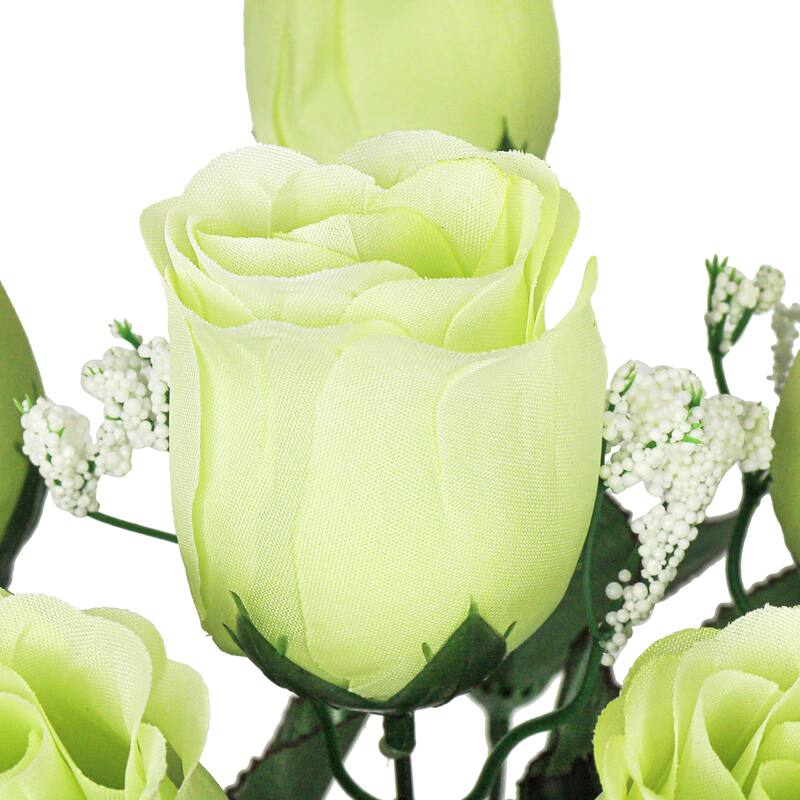 Set of 12 Green Artificial Rose Bud Flower Stem Bush Bouquet 14in - 14" L x 6" W x 6" DP