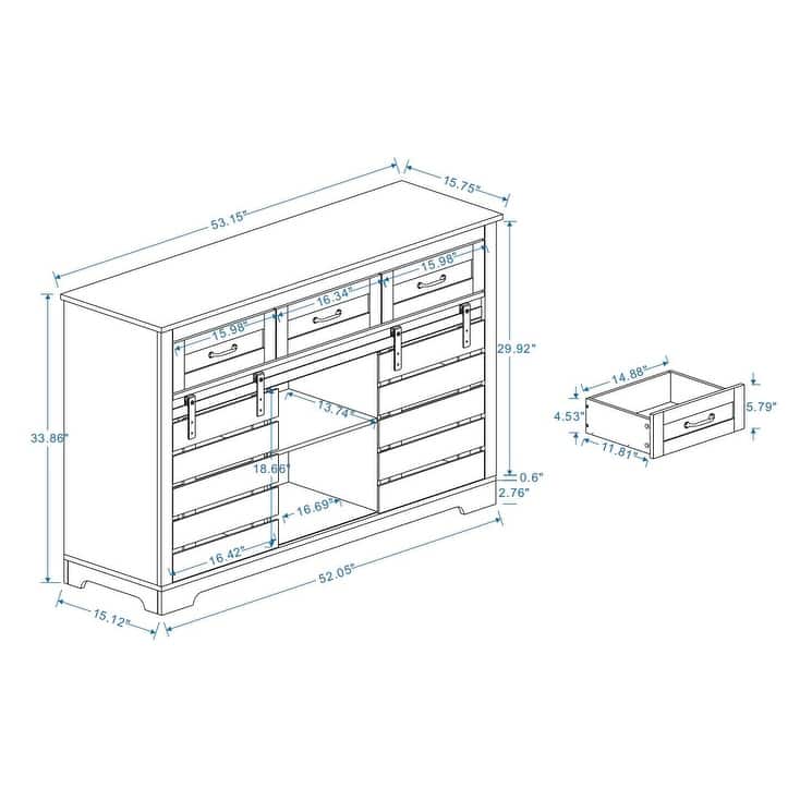 53" Farmhouse Sideboard Buffet Storage Cabinet with 3 Drawers, 2 Sliding Barn Doors, 2 Adjustable Shelves, Coffee Bar Cabinet