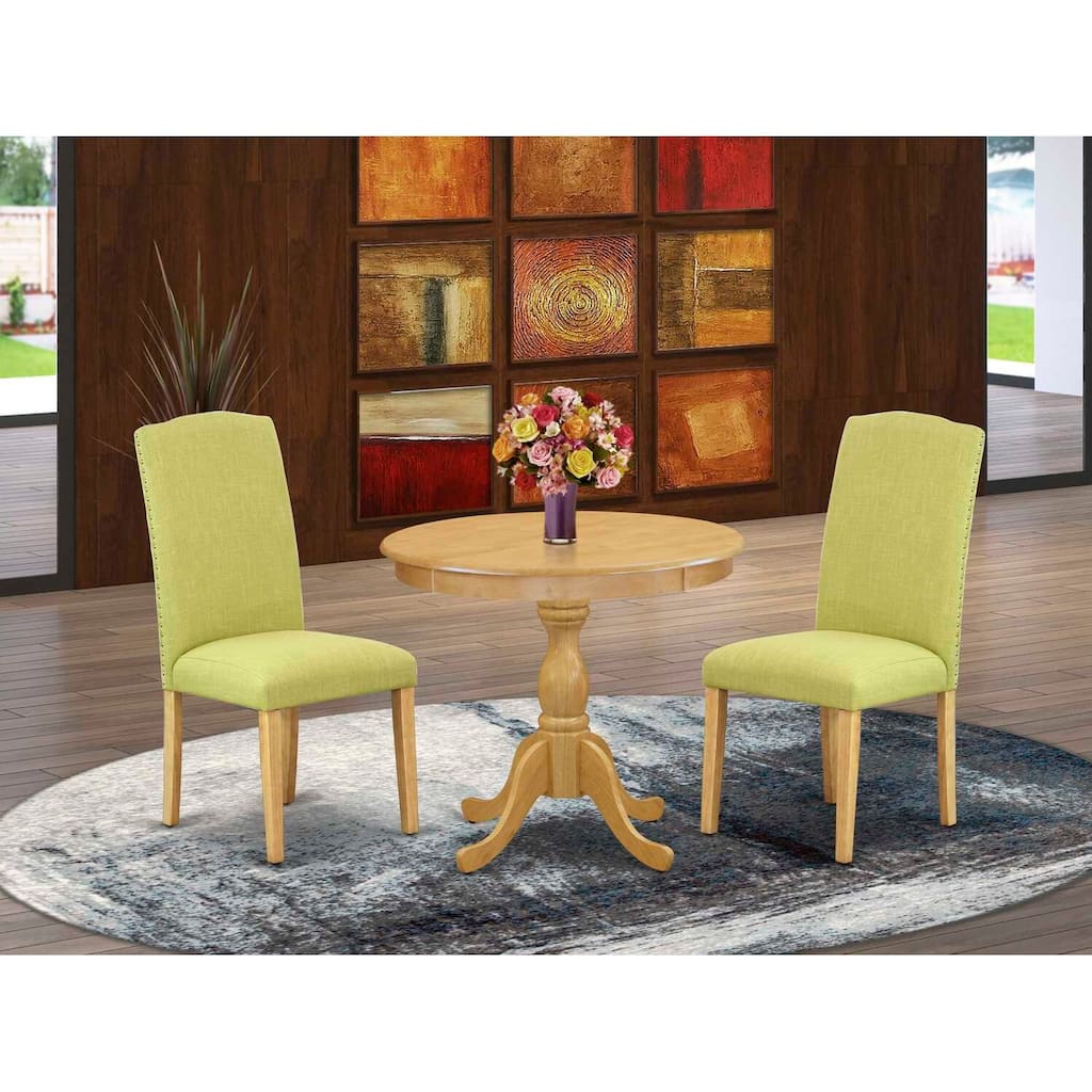 3-Piece Natural Oak Finish Solid Wood Top Upholstered Dining Room Set with High Back (Seats-4)