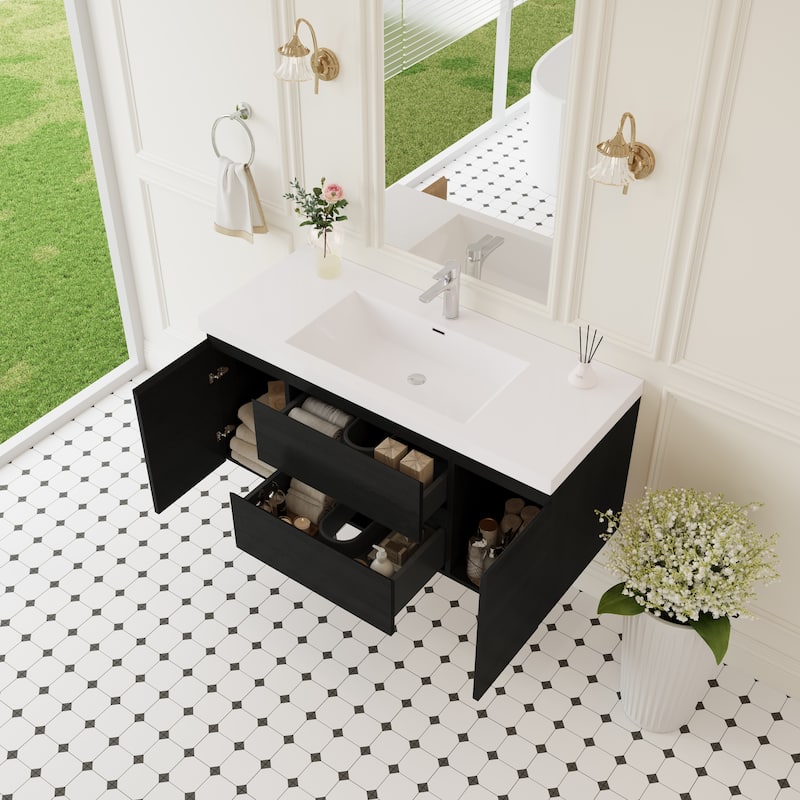 GDFStudio - Alexander Modern Floating Bathroom Vanity with Integrated Resin Sink and Soft-Close Drawer Storage