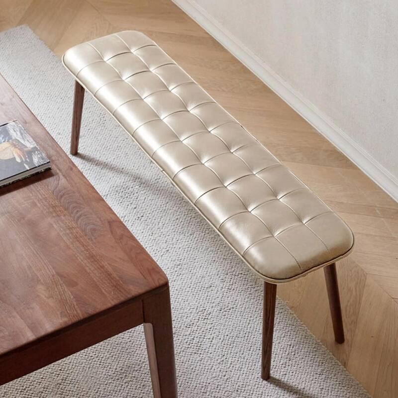 Genuine Leather Upholstered Bench - Solid Oak Frame