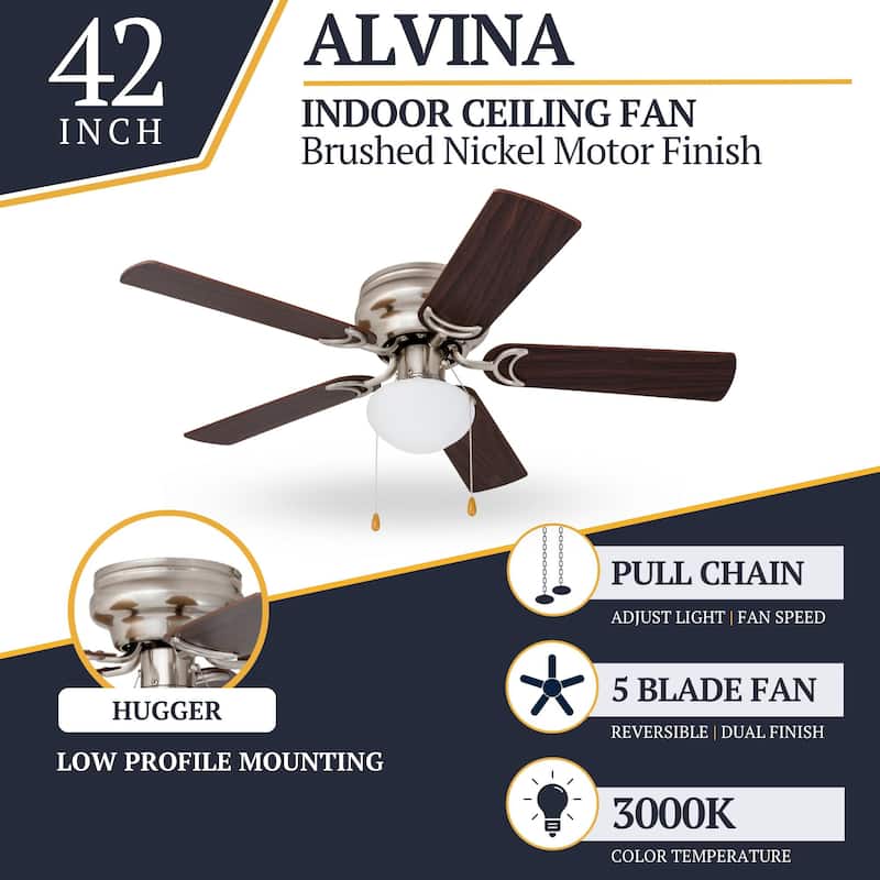 44" Prominence Home Alvina Satin Nickel Traditional Indoor LED Ceiling Fan with Light, Pull Chain
