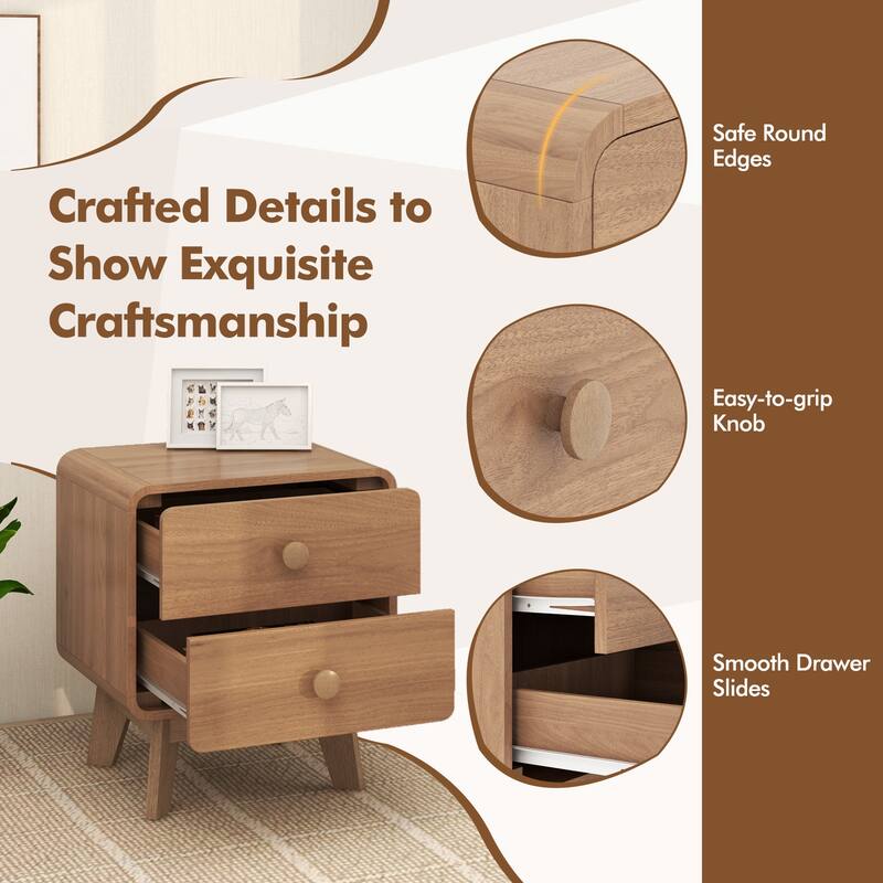 Costway 1/2 PCS Modern Style 2-Drawer Nightstand Bedside Table with