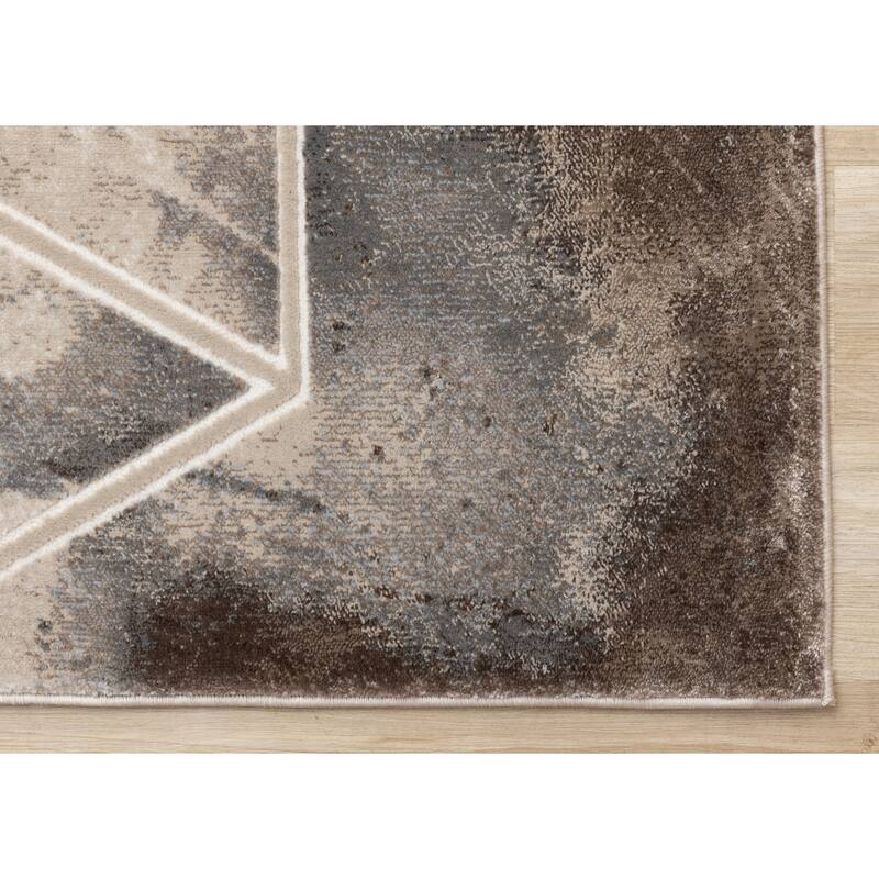 Cream Beige Grey Abstract Area Rug, 5'3" x 7'7"