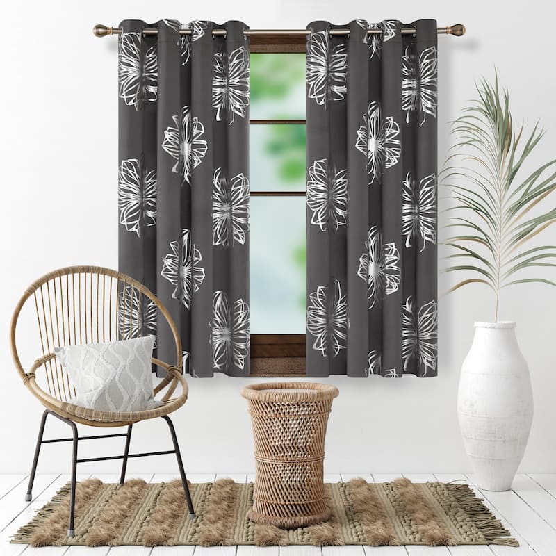 Deconovo Silver Floral Thermal Insulated Curtain Panel Pair(2 Panel)
