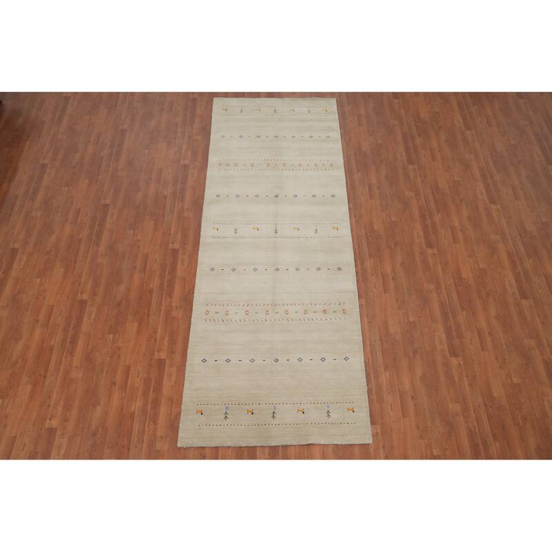 Hand Knotted Oriental 100% Wool Carpet Tribal Animal Pictorial Beige & Ivories Gabbeh Runner Rug - 11' 10'' X 4' 3''
