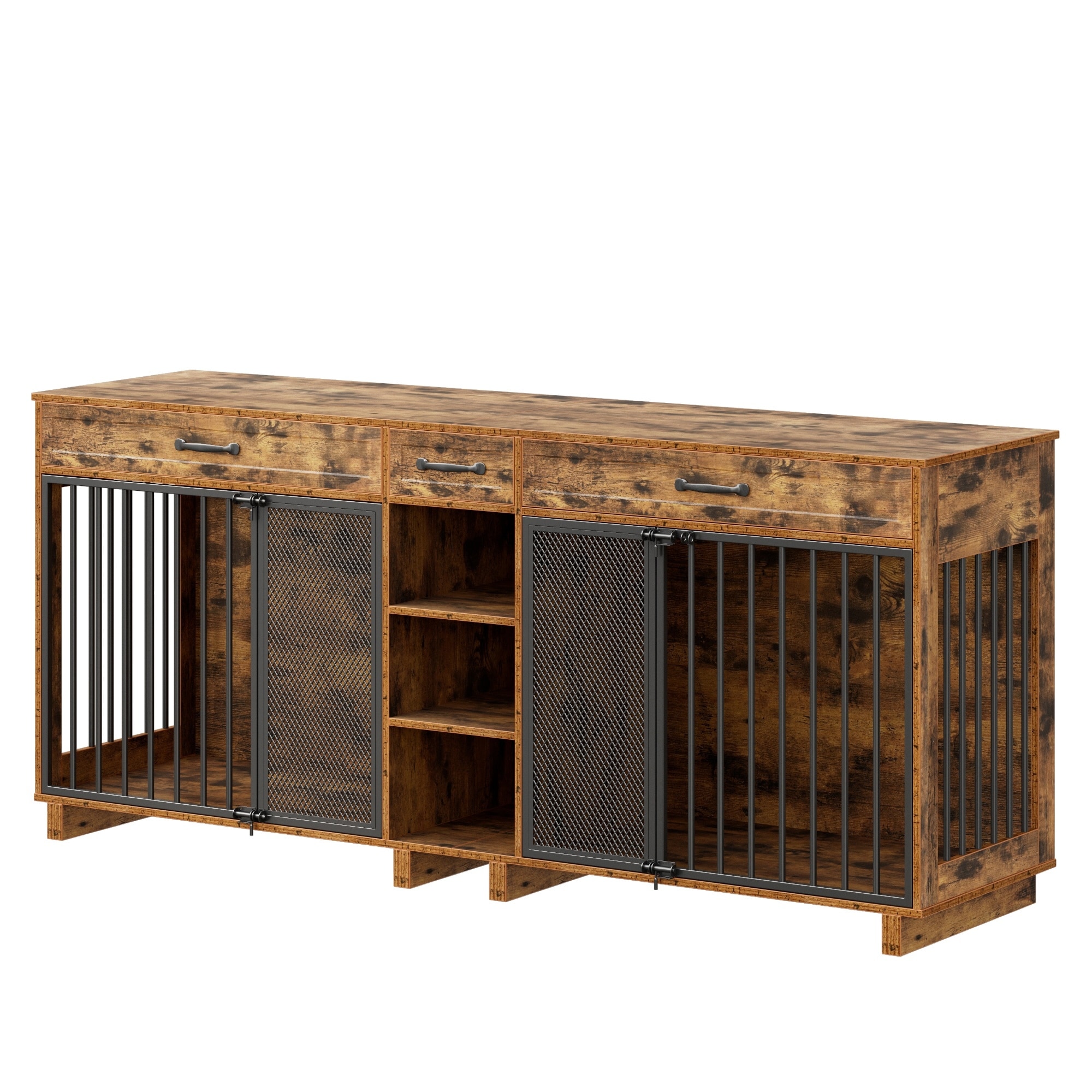 83 in Double Dog Crate End Table Wood Metal Kennel with Storage