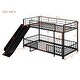 preview thumbnail 11 of 18, Black Twin over Twin Size Metal Bunk Bed with Slide and Guardrails for Kids' Rooms