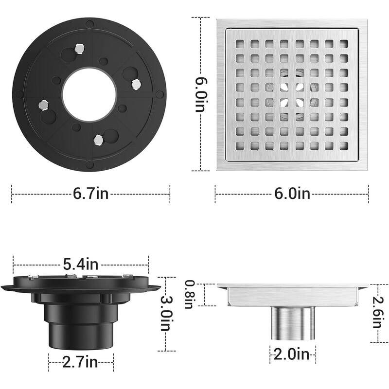 6'' W Grid Shower Drain
