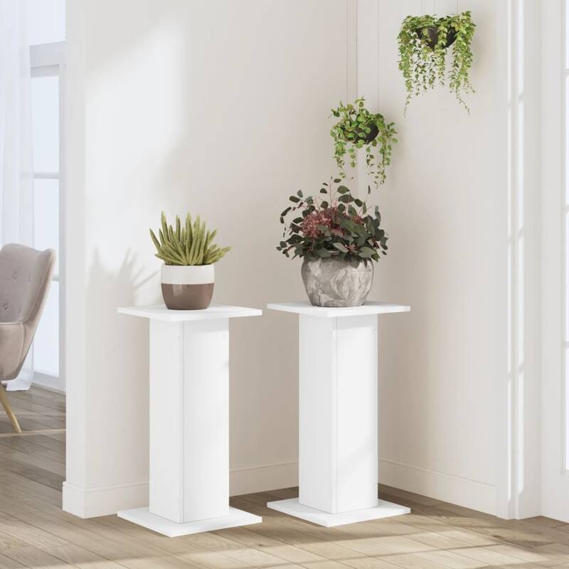 vidaXL Plant Stand White Engineered wood 2 pieces, 11.8x11.8x23.6 in - 11.8 x 11.8 x 23.6 in