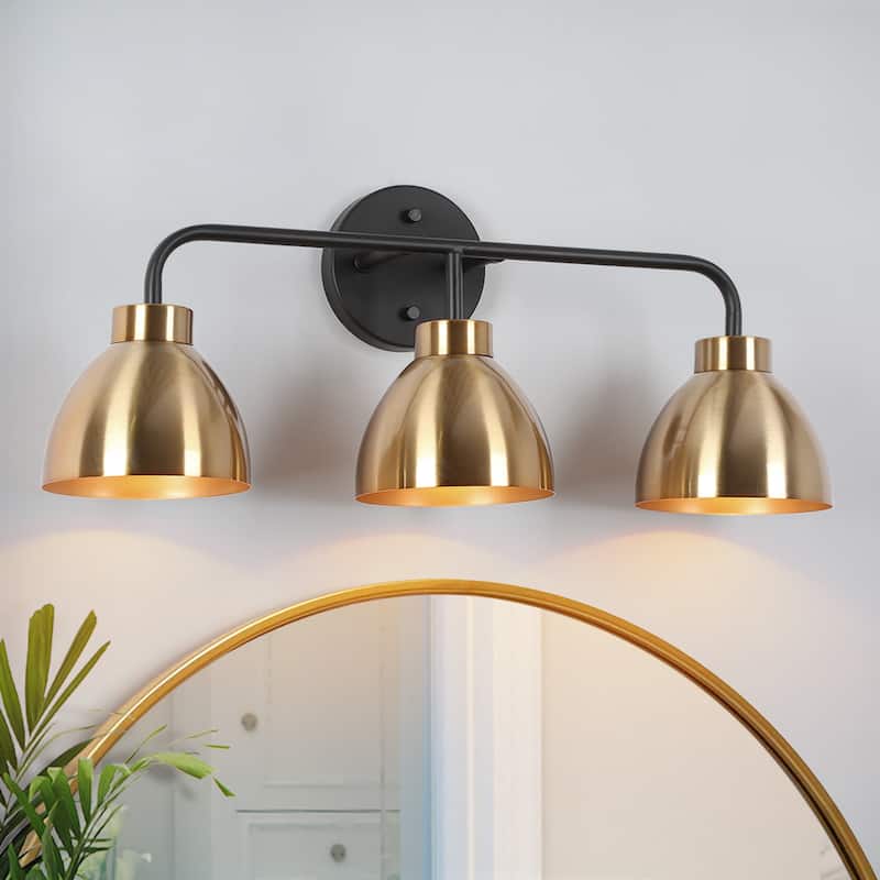Modern 3-Light Black Gold Bathroom Vanity Lights Metal Wall Sconces - 22" L x 7" W x 9" H