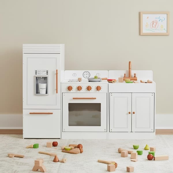 slide 2 of 15, Teamson Kids Wooden Play Kitchen with Refrigerator, Oven and Sink, Interactive Toy Kitchen Set for Age 2-5 Toddlers and Kids 2-4 Years - Kitchens