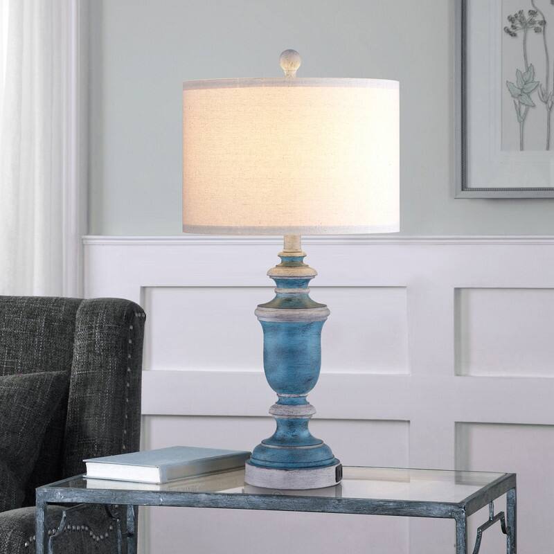 KAWOTI 24" Farmhouse Table Lamp Set with USB Ports(Set of 2) - W12" x H24.75"