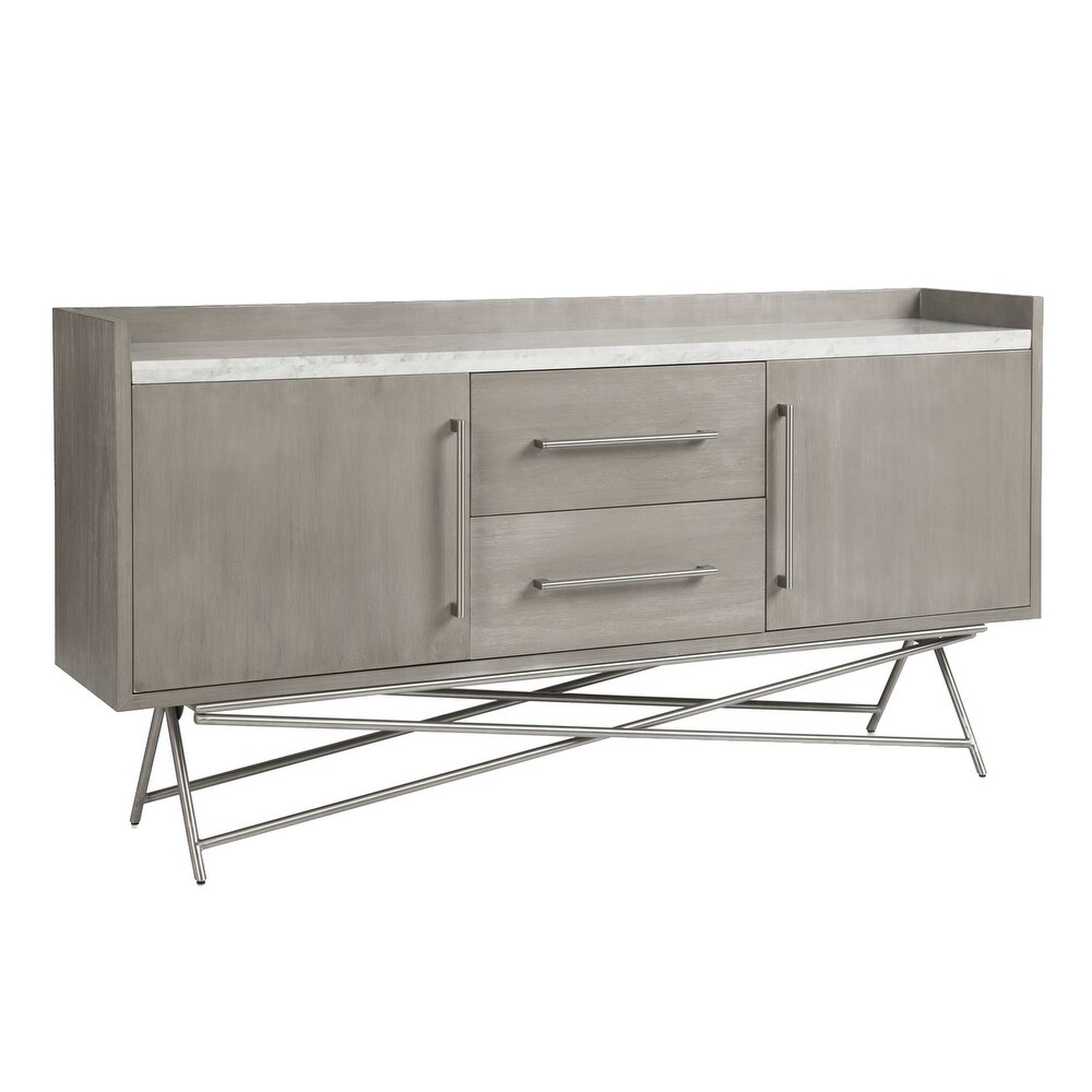 Overstock 72 Inches 2 Drawer Wooden Sideboard with Metal Legs, Gray (Grey)