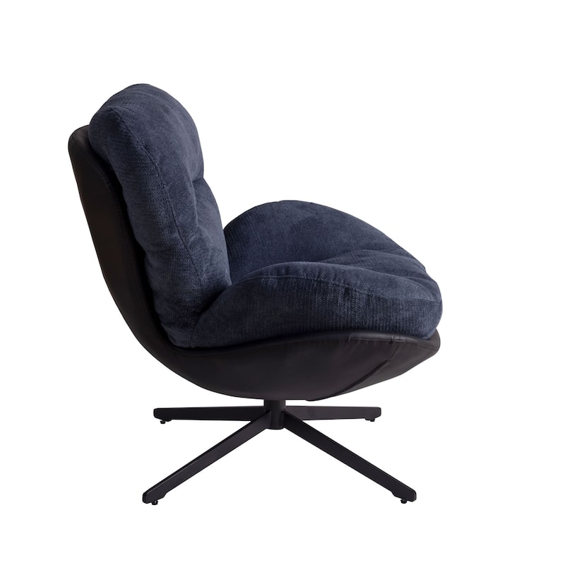 Chenille & Faux Leather Swivel Accent Chair,Comfy 360°Swiveling Lounge Chair with Black Metal Base