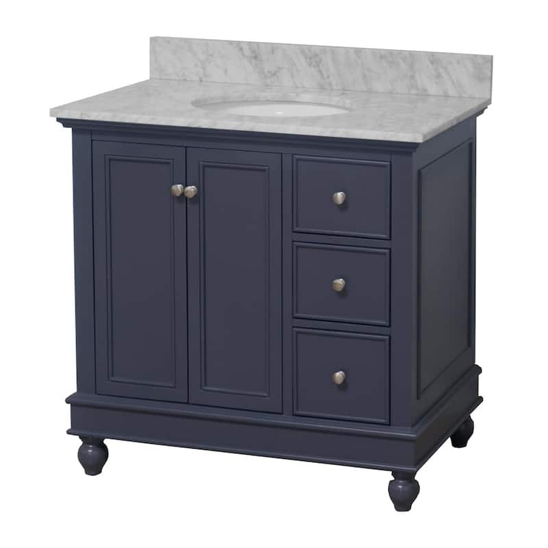KitchenBathCollection Bella 36" Bathroom Vanity with Carrara Marble Top