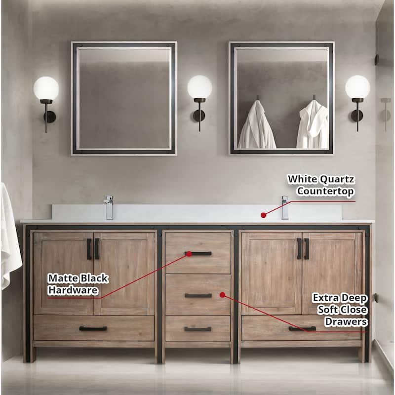 Ziva 84 in W x 22 in D White Double Bath Vanity and White Quartz Top