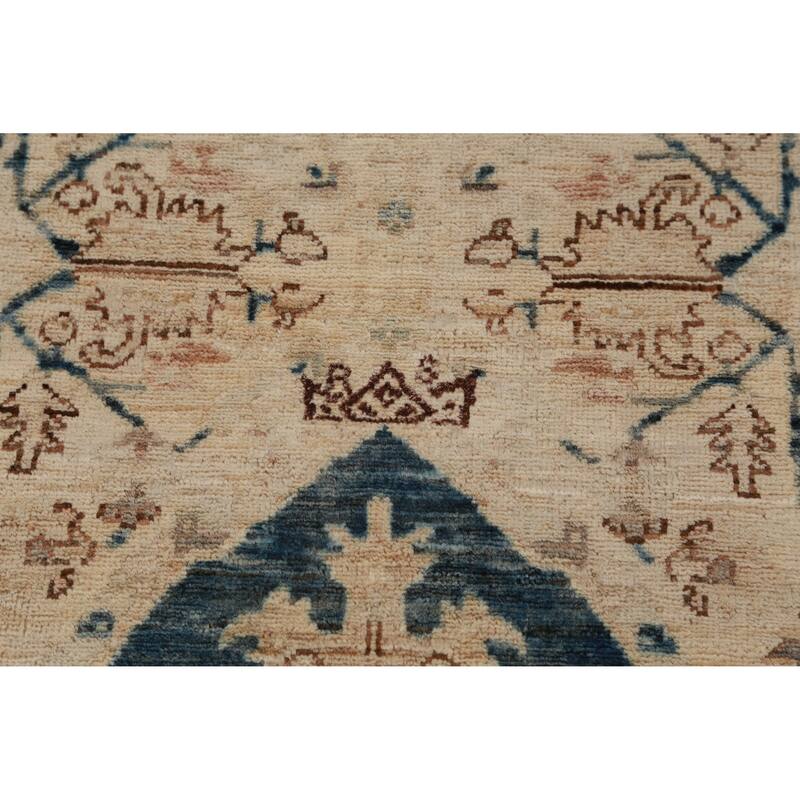 Hand Knotted Oriental 100% Wool Carpet Transitional All-Over Beige & Ivories Oushak Runner Rug - 11' 7'' X 2' 10''