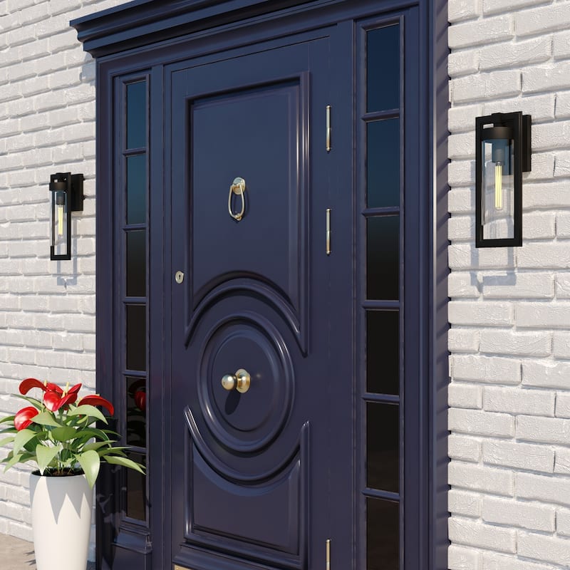 Malmo 1 Light Dusk to Dawn Matte Black Contemporary Outdoor Wall Lantern Clear Cylinder Glass