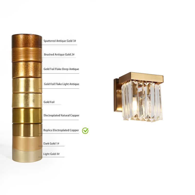 Diore Modern 1-Light Crystal Wall Sconce Gold Bathroom Vanity Light - L 5.9" x W 4.5" x H 5.5"