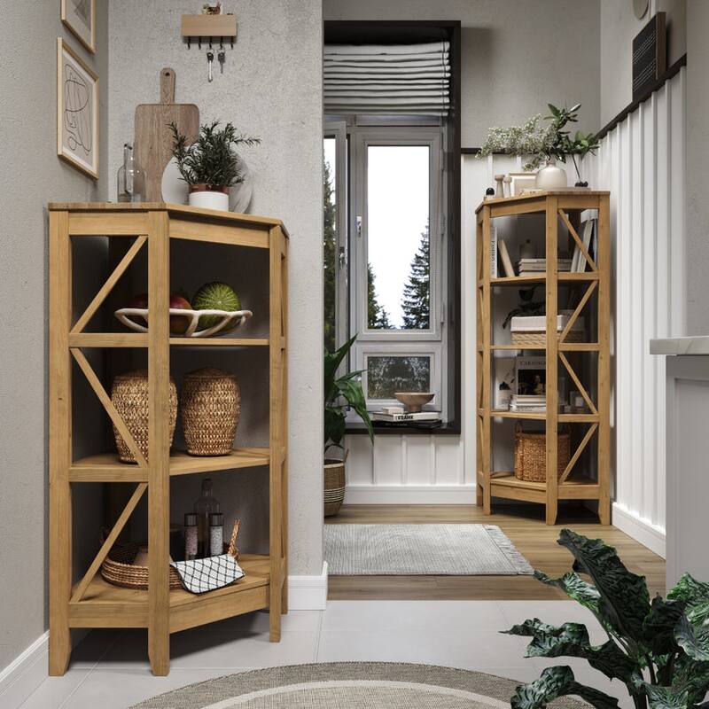 Wood Corner Bookcase 3 Shelf Corona