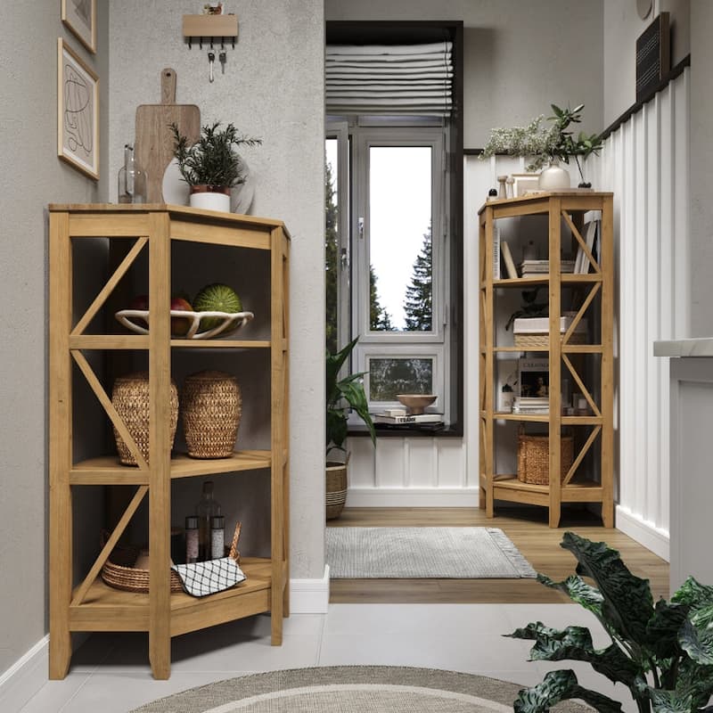 Wood Corner Bookcase 4 Shelf Corona