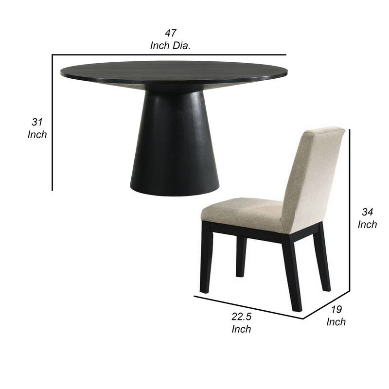 Yuvi 5 Piece Dining Table and Chair Set, Round Top, Beige Cushioned, Black