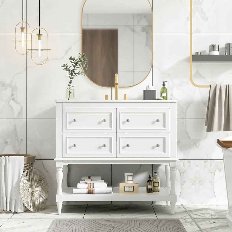 36" Bathroom Vanity Cabinet with Sink Combo Set, Undermount Ceramic Sink, Free Standing Vanity Set with 4 Drawers