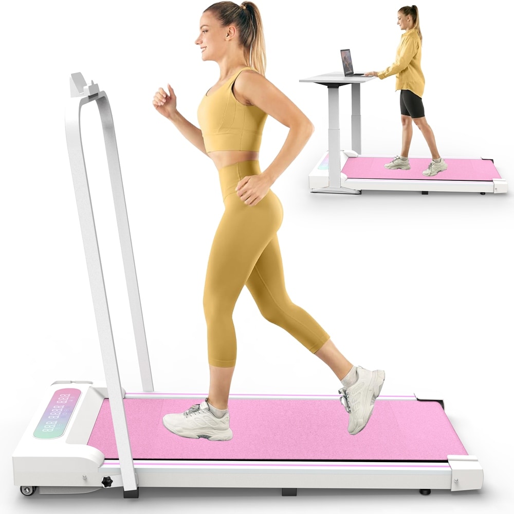 Under Desk Treadmill Walking Pad, 2 in 1 Portable Treadmill with Handle Remote Control LED Display, Walking Jogging Machine