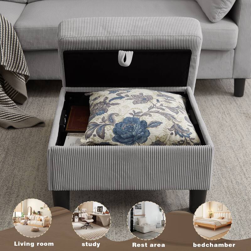 101"Corduroy 3 Piece Living Room Set Including 4 Seater Sofa ,Storage Ottoman and Chair