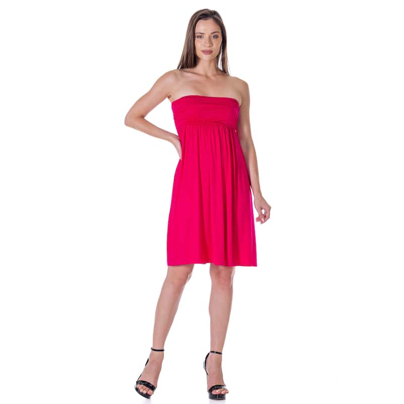 24seven Comfort Apparel Strapless Empire Waist Mini Dress - Pink - 1X