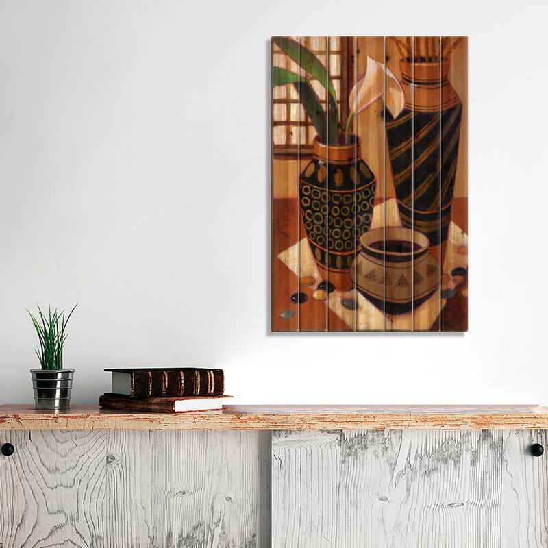 Still Life With African Bowl Print On Wood by Keith Mallett - Multi-Color