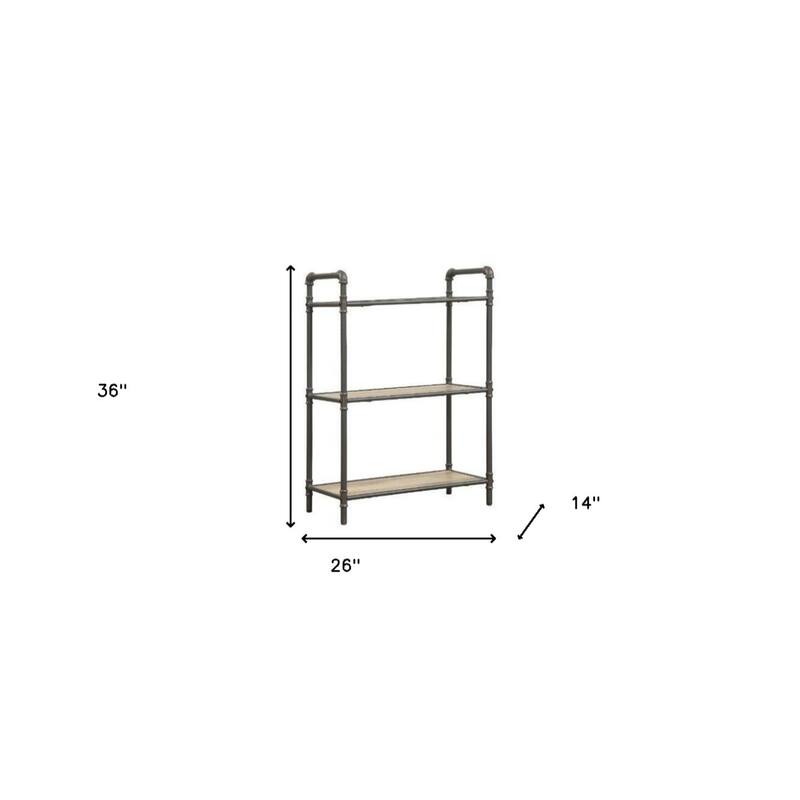 Metal and Wood 3-Tier Vertical Bookcase with Fixed Shelves for Bedroom and Living Room Storage - 36”H x 26”W x 14”D