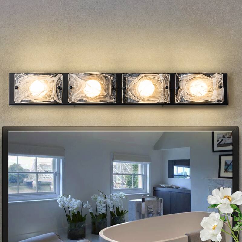 3/4-Light Modern Cloud Glass Wall Light Integrated LED Bathroom Vanity Light - Black - 29"W