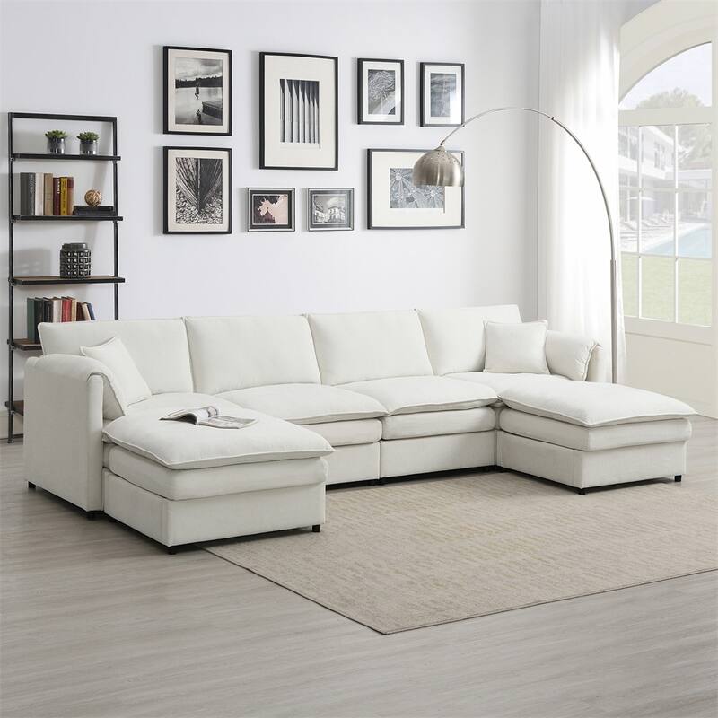 134"*66" Chenille Modular Sectional Sofa,U Shaped Cloud Couch Set - Cream