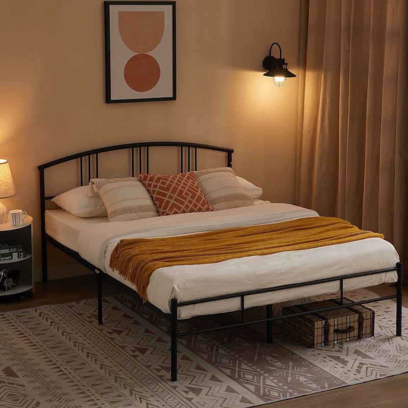 14" Queen Bed Frame Metal Platform Mattress Foundation with headboard Footboard Steel Slat Support/No Box Spring Needed
