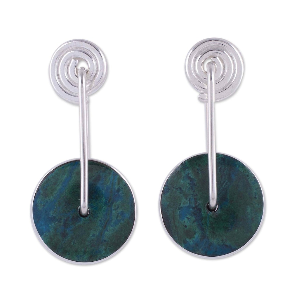 Handmade Sterling Silver 'Magic Circle' Chrysocolla Earrings (Peru)
