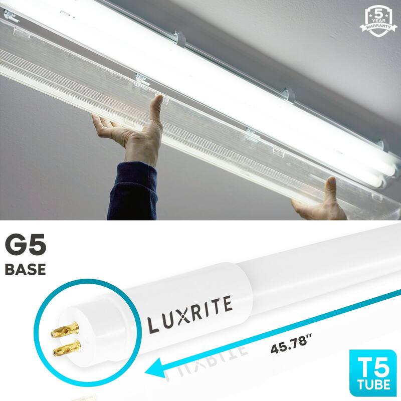 Luxrite 4FT T5 LED Tube Lights, 24W=54W, 45.78", Ballast and Ballast Bypass Compatible, Damp Rated 12 Pack