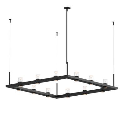 Sonneman Lighting Intervals Satin Black 4-inch LED Square Pendant, Clear w/ Etched Cone Shade