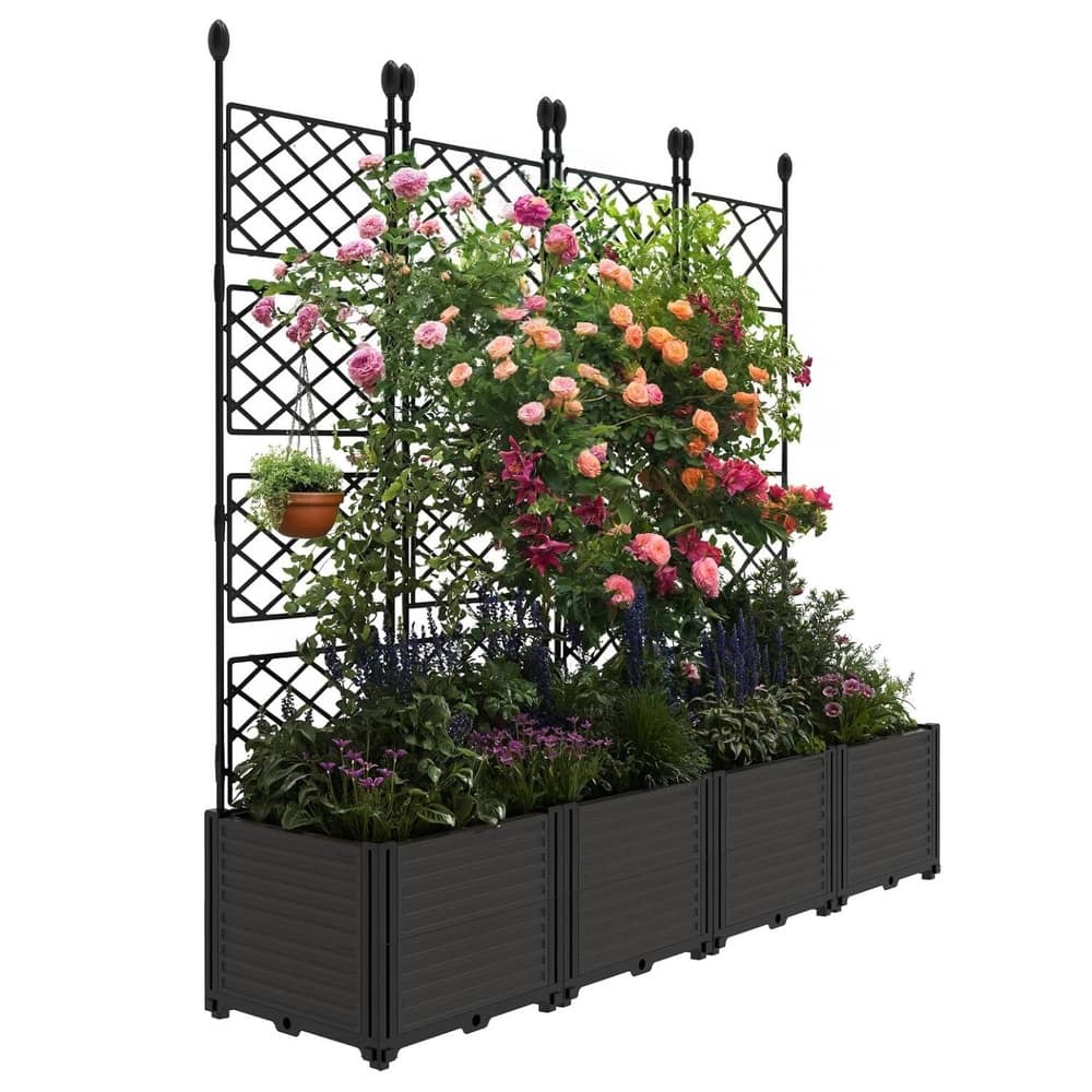 Plant Box, Raised Garden Bed with Trellis for Backyard Patio