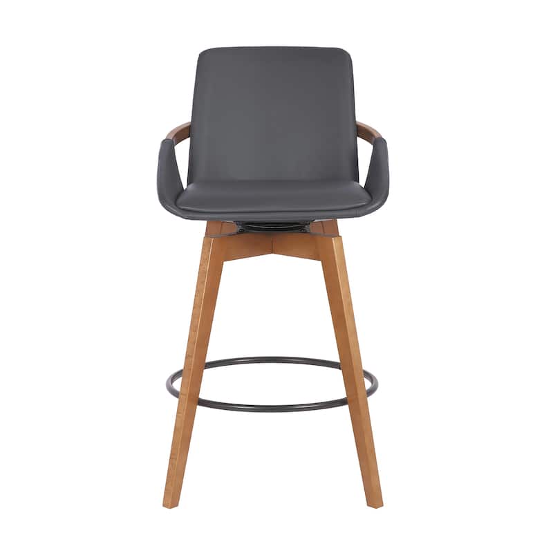 Baylor Mid-Century Swivel Bar Stool, Upholstered Counter Height Chair with Wood Frame