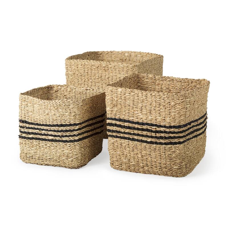 Cullen Grey Seagrass Twisted Square Baskets (Set of 3) - Grey