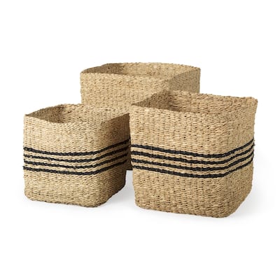 Cullen Grey Seagrass Twisted Square Baskets (Set of 3)