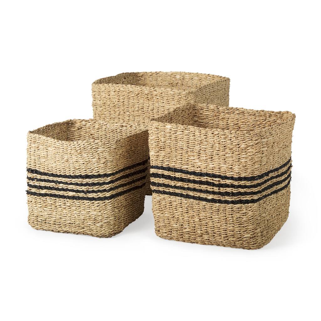Cullen Grey Seagrass Twisted Square Baskets (Set of 3)