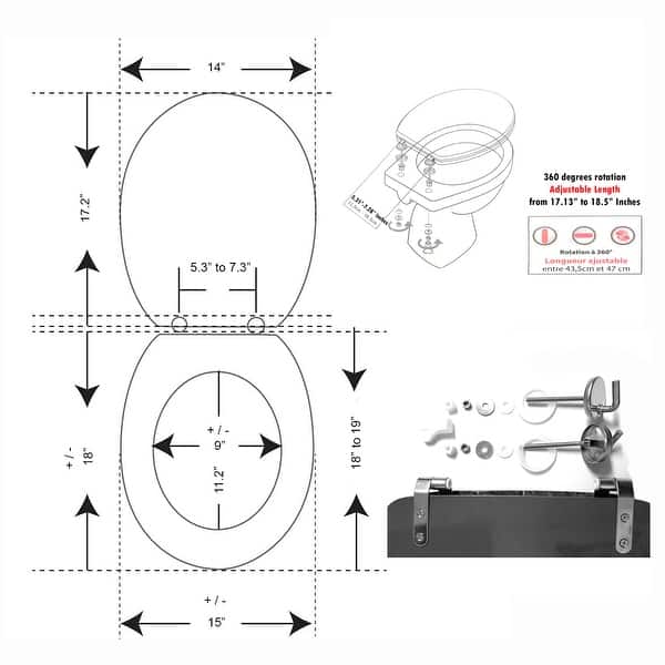 Elongated Toilet Seat Water Drops Effect 3 Printed Sides Black 18 L