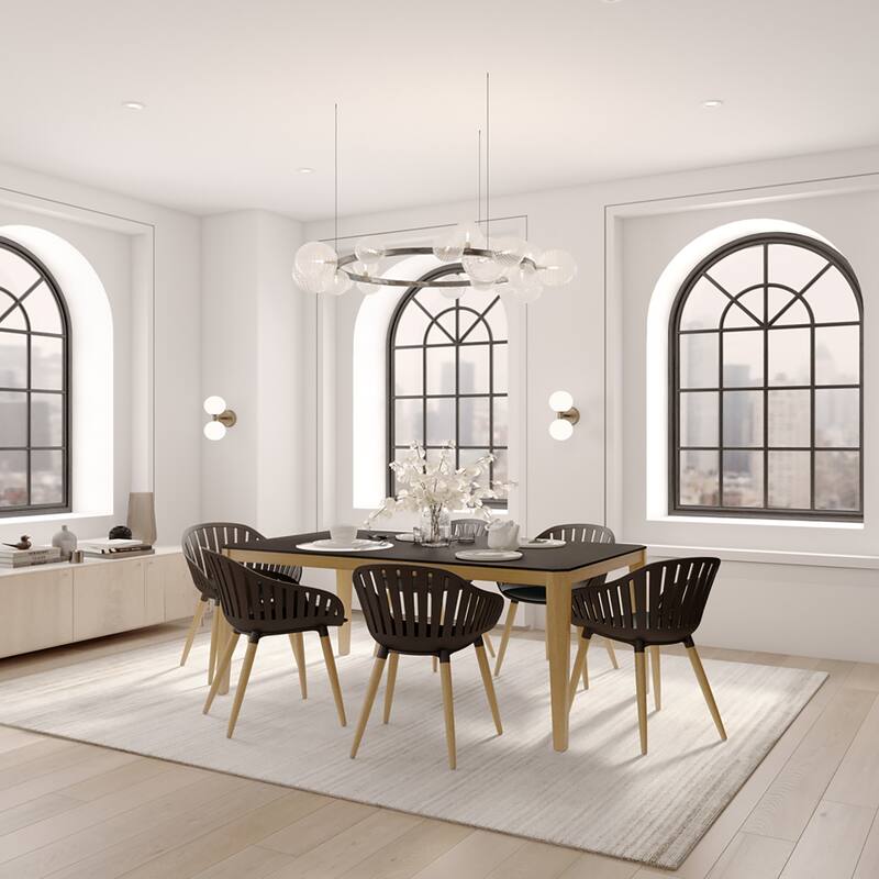 Midtown Concept FSC Certified Wood 7pc Indoor Carolen Dining Set - Black Small Table - Black Wood Armchairs