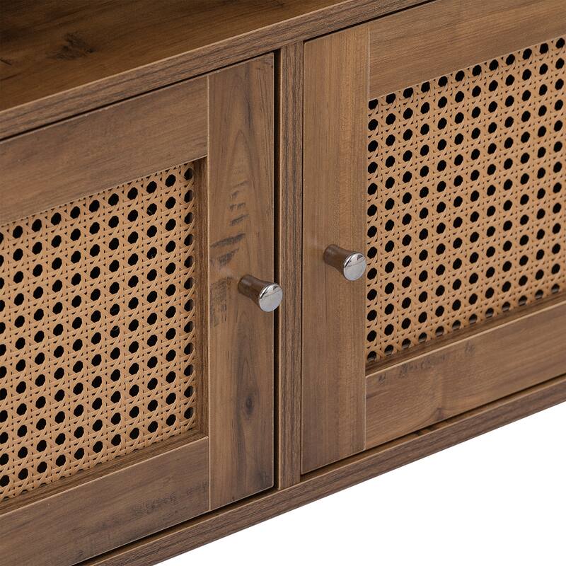 60''W LED Lights Wood TV Stand Storage Console Media